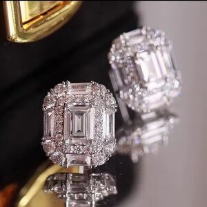 Huitan Silver Crystal Stud Earrings